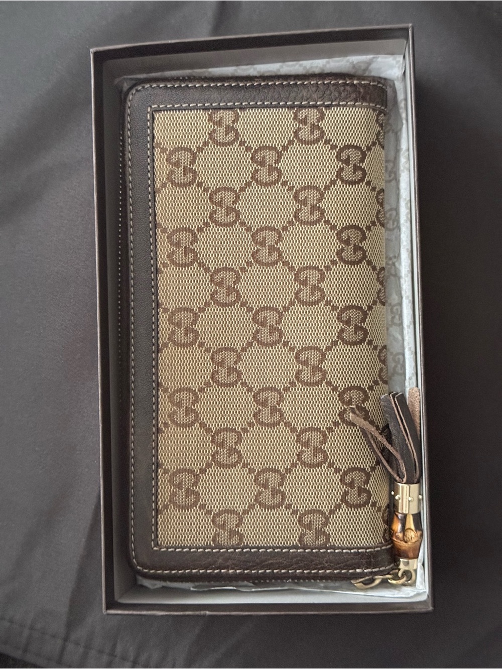Gucci Tan & Dark Brown GG Supreme Wallet w/ COA & Box - Picture 3 of 3